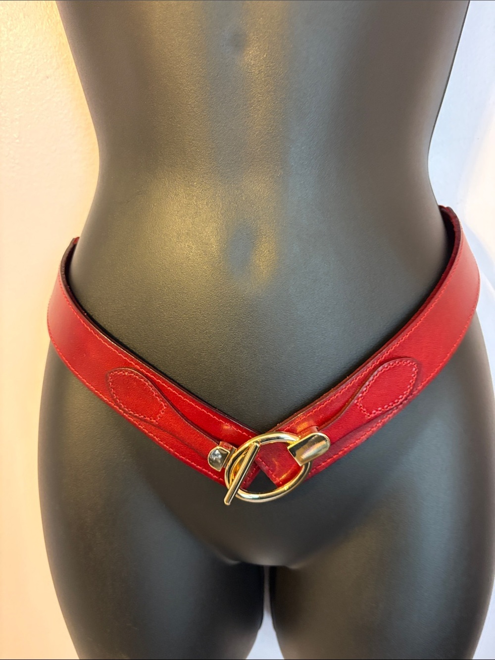 Unbranded Leather Dark Red Elastic Panel Hook In Loop Buckle Statement Belt